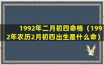 1992年二月初四命格（1992年农历2月初四出生是什么命）