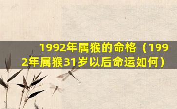 1992年属猴的命格（1992年属猴31岁以后命运如何）