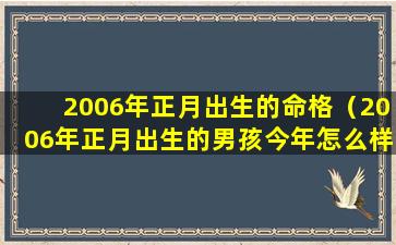 2006年正月出生的命格（2006年正月出生的男孩今年怎么样）