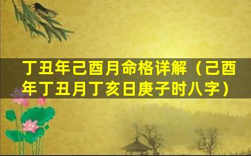 丁丑年己酉月命格详解（己酉年丁丑月丁亥日庚子时八字）