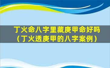 丁火命八字里藏庚甲命好吗（丁火透庚甲的八字案例）