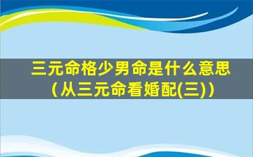 三元命格少男命是什么意思（从三元命看婚配(三)）