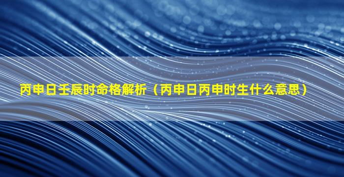 丙申日壬辰时命格解析（丙申日丙申时生什么意思）