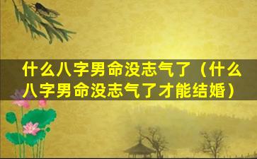 什么八字男命没志气了（什么八字男命没志气了才能结婚）