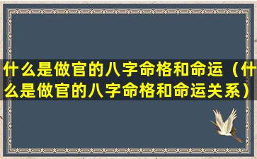 什么是做官的八字命格和命运（什么是做官的八字命格和命运关系）