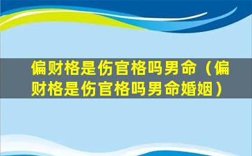 偏财格是伤官格吗男命（偏财格是伤官格吗男命婚姻）