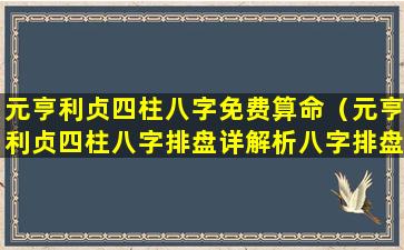 元亨利贞四柱八字免费算命（元亨利贞四柱八字排盘详解析八字排盘）