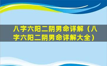 八字六阳二阴男命详解（八字六阳二阴男命详解大全）