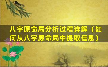 八字原命局分析过程详解（如何从八字原命局中提取信息）