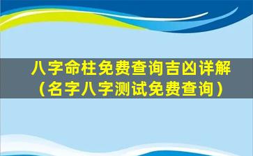 八字命柱免费查询吉凶详解（名字八字测试免费查询）