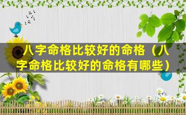 八字命格比较好的命格（八字命格比较好的命格有哪些）