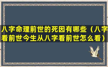 八字命理前世的死因有哪些（八字看前世今生从八字看前世怎么看）