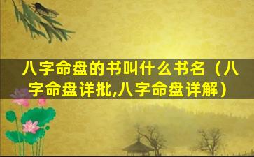 八字命盘的书叫什么书名（八字命盘详批,八字命盘详解）