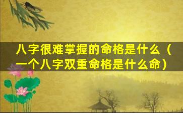 八字很难掌握的命格是什么（一个八字双重命格是什么命）