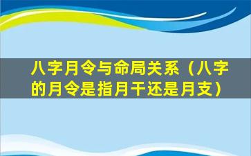 八字月令与命局关系（八字的月令是指月干还是月支）