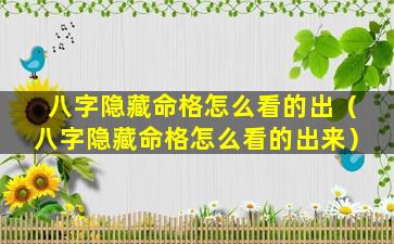 八字隐藏命格怎么看的出（八字隐藏命格怎么看的出来）