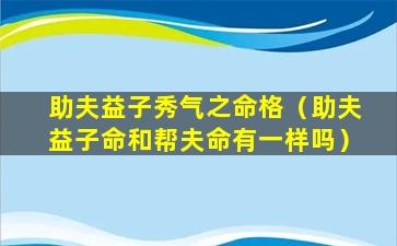 助夫益子秀气之命格（助夫益子命和帮夫命有一样吗）