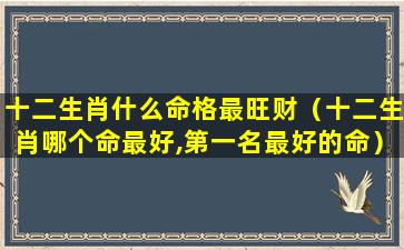 十二生肖什么命格最旺财（十二生肖哪个命最好,第一名最好的命）