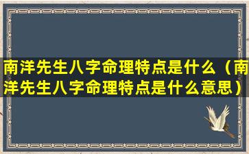 南洋先生八字命理特点是什么（南洋先生八字命理特点是什么意思）