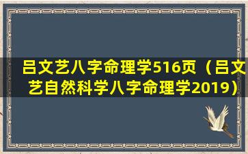 吕文艺八字命理学516页（吕文艺自然科学八字命理学2019）