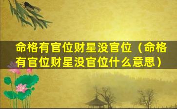 命格有官位财星没官位（命格有官位财星没官位什么意思）