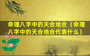 命理八字中的天合地合（命理八字中的天合地合代表什么）