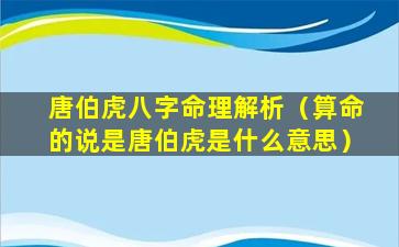 唐伯虎八字命理解析（算命的说是唐伯虎是什么意思）