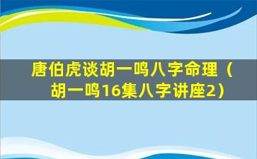 唐伯虎谈胡一鸣八字命理（胡一鸣16集八字讲座2）