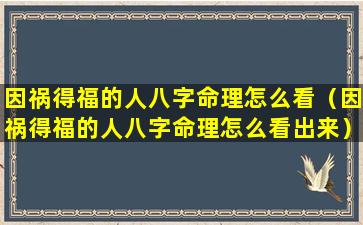 因祸得福的人八字命理怎么看（因祸得福的人八字命理怎么看出来）