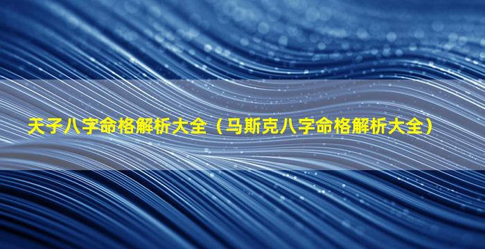 天子八字命格解析大全（马斯克八字命格解析大全）