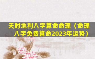 天时地利八字算命命理（命理八字免费算命2023年运势）