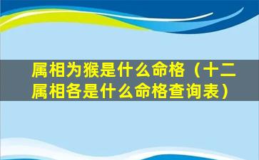 属相为猴是什么命格（十二属相各是什么命格查询表）