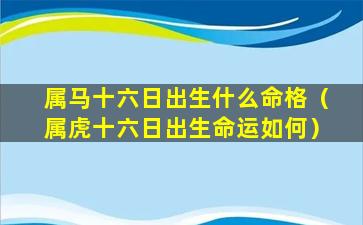 属马十六日出生什么命格（属虎十六日出生命运如何）