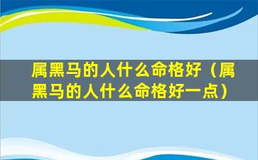 属黑马的人什么命格好（属黑马的人什么命格好一点）