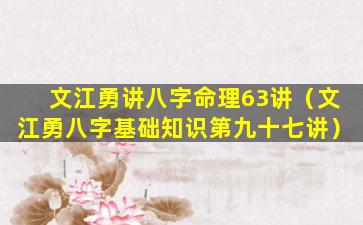 文江勇讲八字命理63讲（文江勇八字基础知识第九十七讲）