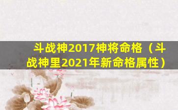 斗战神2017神将命格（斗战神里2021年新命格属性）