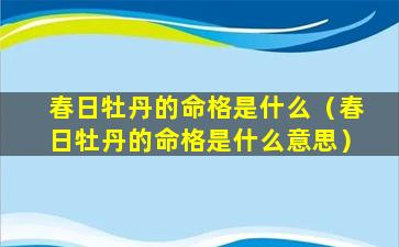 春日牡丹的命格是什么（春日牡丹的命格是什么意思）