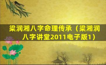 梁润湘八字命理传承（梁湘润八字讲堂2011电子版1）