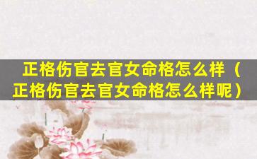 正格伤官去官女命格怎么样（正格伤官去官女命格怎么样呢）