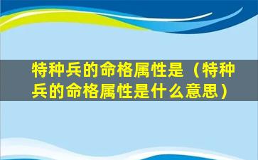 特种兵的命格属性是（特种兵的命格属性是什么意思）