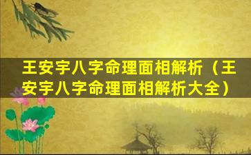 王安宇八字命理面相解析（王安宇八字命理面相解析大全）