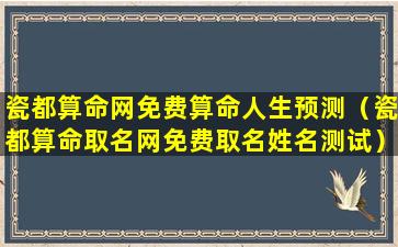 瓷都算命网免费算命人生预测（瓷都算命取名网免费取名姓名测试）