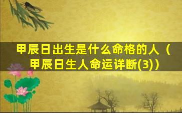 甲辰日出生是什么命格的人（甲辰日生人命运详断(3)）