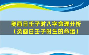 癸酉日壬子时八字命理分析（癸酉日壬子时生的命运）