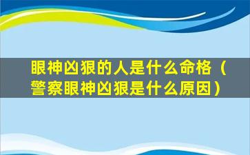 眼神凶狠的人是什么命格（警察眼神凶狠是什么原因）