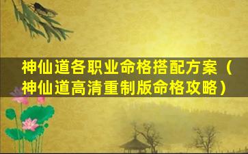 神仙道各职业命格搭配方案（神仙道高清重制版命格攻略）