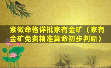 紫微命格详批家有金矿（家有金矿免费精准算命初步判断）