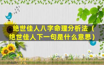 绝世佳人八字命理分析法（绝世佳人下一句是什么意思）