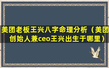 美团老板王兴八字命理分析（美团创始人兼ceo王兴出生于哪里）