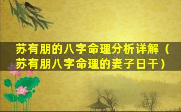 苏有朋的八字命理分析详解（苏有朋八字命理的妻子日干）